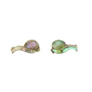 Vintage Taxco Mexico 940 Silver Abalone Screw Back Bird Earrings